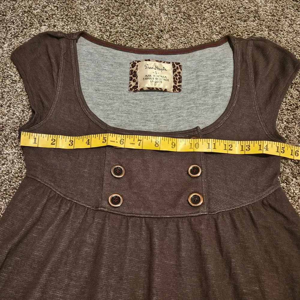 Free People Vintage Y2K Babydoll Top Size S Brown Square Neck Boho Earthy Grunge